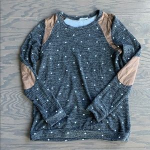 Grey polka dot sweater with elbow patches